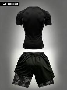 RISE LYT Men's Short Sleeve T-Shirt And Shorts Sports Set - Black - View 2