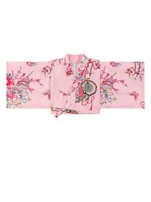 Irokai Japanese Traditional Summer Women's Two-Piece Kimono Yukata With Floral Print (Belt Not Included) - Pink - View 4