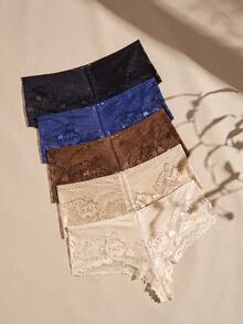 Lullawish Serie Charm Tanga con Patchwork de Encaje 5 piezas/Paquete - Multicolor - Ver 2