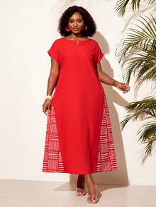 BrightlyHer Women's Plus Size Printed Patchwork Maxi Dress - Multicolor - View 6