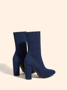 CUCCOO BASICS Botas de calcetín elásticas de punto con punta afilada y tacón grueso para mujer, para vibrar y zapatos de primavera, vacaciones de primavera, Pascua y Navidad - azul real - Ver 6