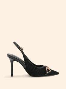 CUCCOO BASICS Casual & Commute Minimalist Pointed Toe Backless Women Pumps Valentine's Day - Black - View 4