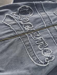 ROMWE MEN Chaqueta vaquera casual de verano para hombre con patchwork de letras - Azul - View 4