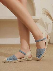 Styleloop Fashion Blue Hemp Rope Bottom Women's Flat Shoes Comfortable And Breathable Commuting Suitable For Outdoor Vacation Travel Beach Shopping Daily Leisur - Blue - View 8