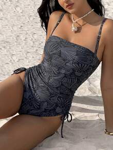 Swim Vcay 女款度假海灘派對印花布料連身泳衣海灘裝 - 黑色 - 查看 3
