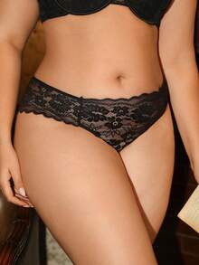 SHEIN Elacene Plus Size Women's Sexy Lace Panties, 1pc - Black - View 5