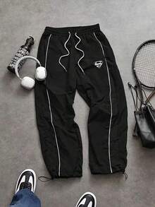 SUPERMAN X SHEIN Sport MetroGents Men's Contrast Trim Sports Long Pants - Black - View 1