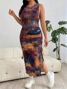 SHEIN EZwear 夏季女式大码扎染针织无袖紧身连衣裙 - 彩色 - 查看 4