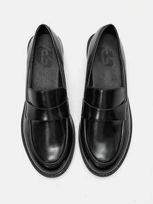 CUCCOO CURVES 寬版平底鞋，厚底黑色套腳休閒鞋，學院風 - 黑色PU - 查看 2