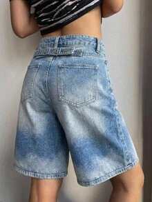 DAZY 女款口袋鈕扣休閒百搭日常外出牛仔短褲 夏季 - 淺色水洗藍 - 查看 6