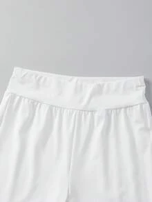 SHEIN Sparklyn 青少年女孩時尚不對稱肩純色運動衫與高腰彈性不透寬腿褲套裝，極簡Y2K風格休閒運動穿搭，適合女孩春秋校園與日常穿著，2-16歲舒適街頭風兩件套 - 白色 - 查看 8