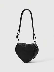 ROMWE Grunge Punk Women's PU Slanted Shoulder Love Skull Rivet Chain Punk Fashion Shoulder Bag - Black - View 4