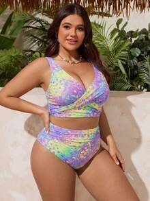 Swim Lushoire 彩色漸層豹紋休閒度假女款大尺碼比基尼背心 - 彩色 - 查看 6