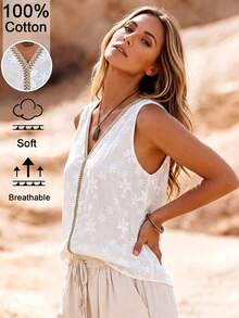 EMERY ROSE Canotta da donna taglie forti con stampa floreale, senza maniche, collo rotondo, casual per vacanze estive - Bianco - Visualizzare 4