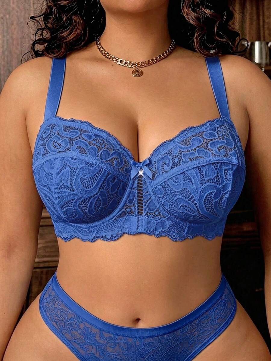Divavoom Plus Size Lace Underwire Bra, 1pc - Blue - View 1
