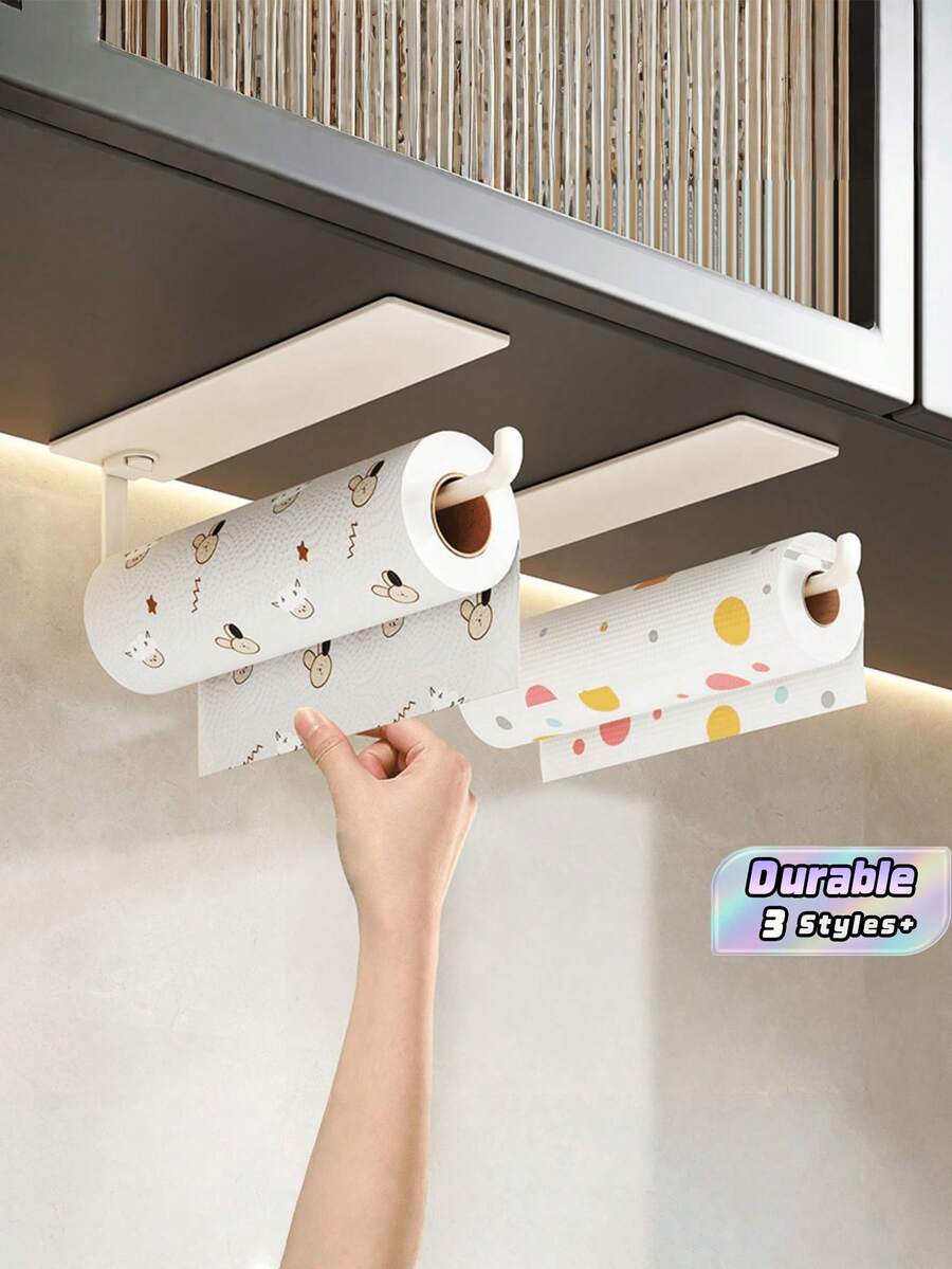 1 Punch-Free Wall-Mounted Kitchen Tissue Holder, Punch-Free Roll Paper Storage Rack, Kitchen Tissue Wrap Towel Storage Rack. - Multicolor - View 1
