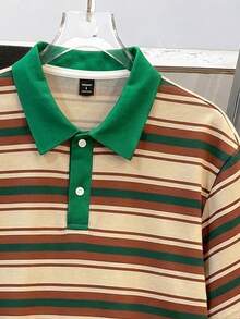 Manfinity Joysei Men's Colorblock Striped Patchwork Casual Versatile Commute Travel Short Sleeve Polo Shirt - Multicolor - View 2