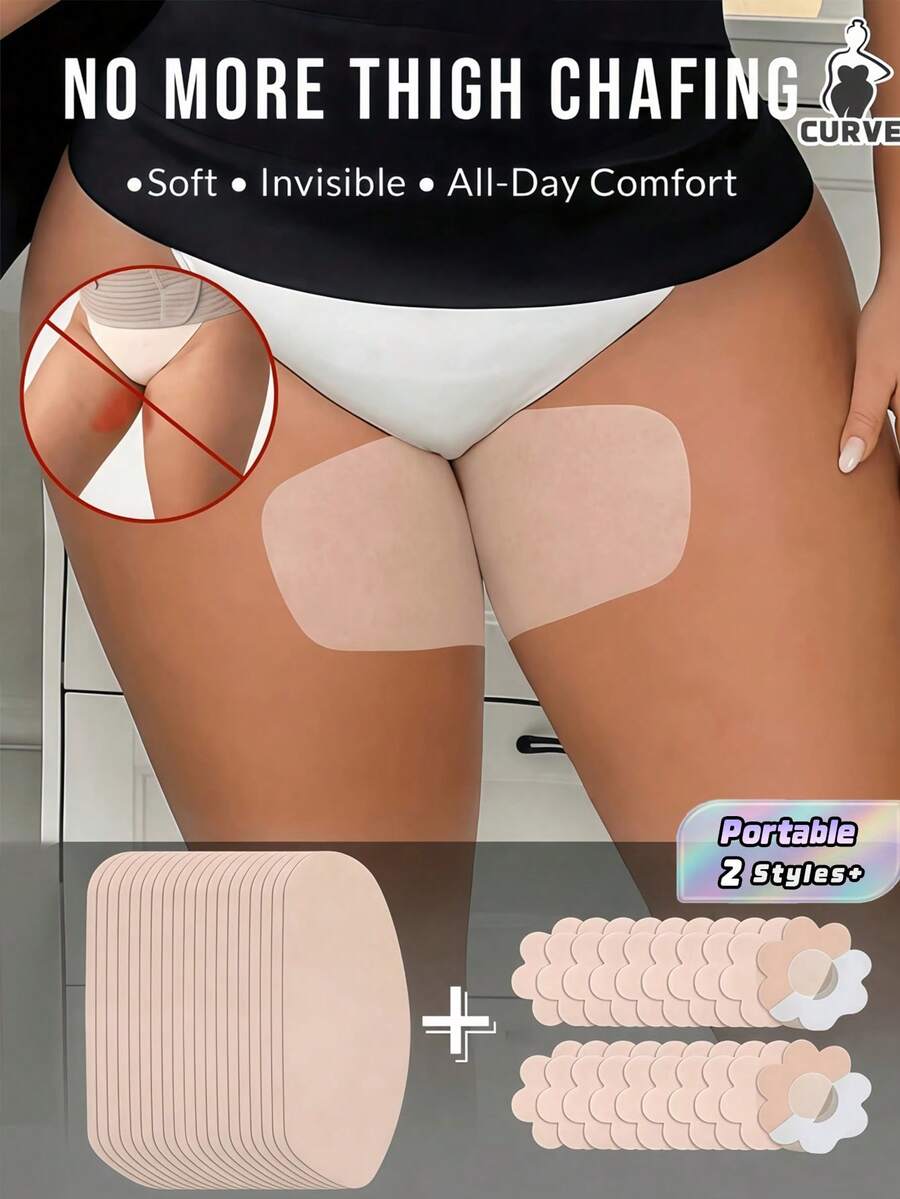 Unisex Disposable Thigh Anti-Chafing Protector Strips, Plus Size Ultra-Thin Invisible Soft Breathable Sweatproof Thigh Friction Prevention Patches, Easy Apply & Remove, Ideal For Running Hiking Travel Daily Dresses Shorts - Thin style - View 1