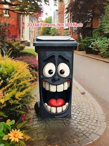 1 PC Waterproof UV Resistant Indoor Outdoor Removable Self Adhesive Big Eye Grinning Face Trash Can Sticker Decal Home Office Garage Wall Art Modern Decor Funny Gift - multicolor - View 4
