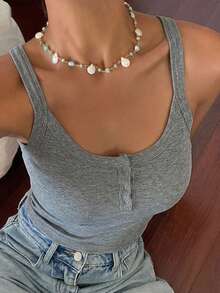 DAZY 女款純色修身休閒度假夏季背心 - 灰色 - 查看 7
