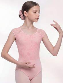 Tween女孩可愛甜美蕾絲時尚圓領運動連身褲，灰粉色，適合日常芭蕾訓練與芭蕾表演 - 粉色 - 查看 5