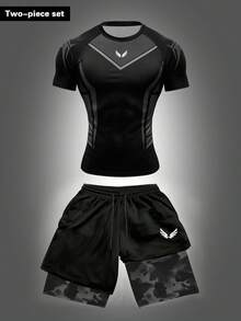 RISE LYT Men's Short Sleeve T-Shirt And Shorts Sports Set - Black - View 1