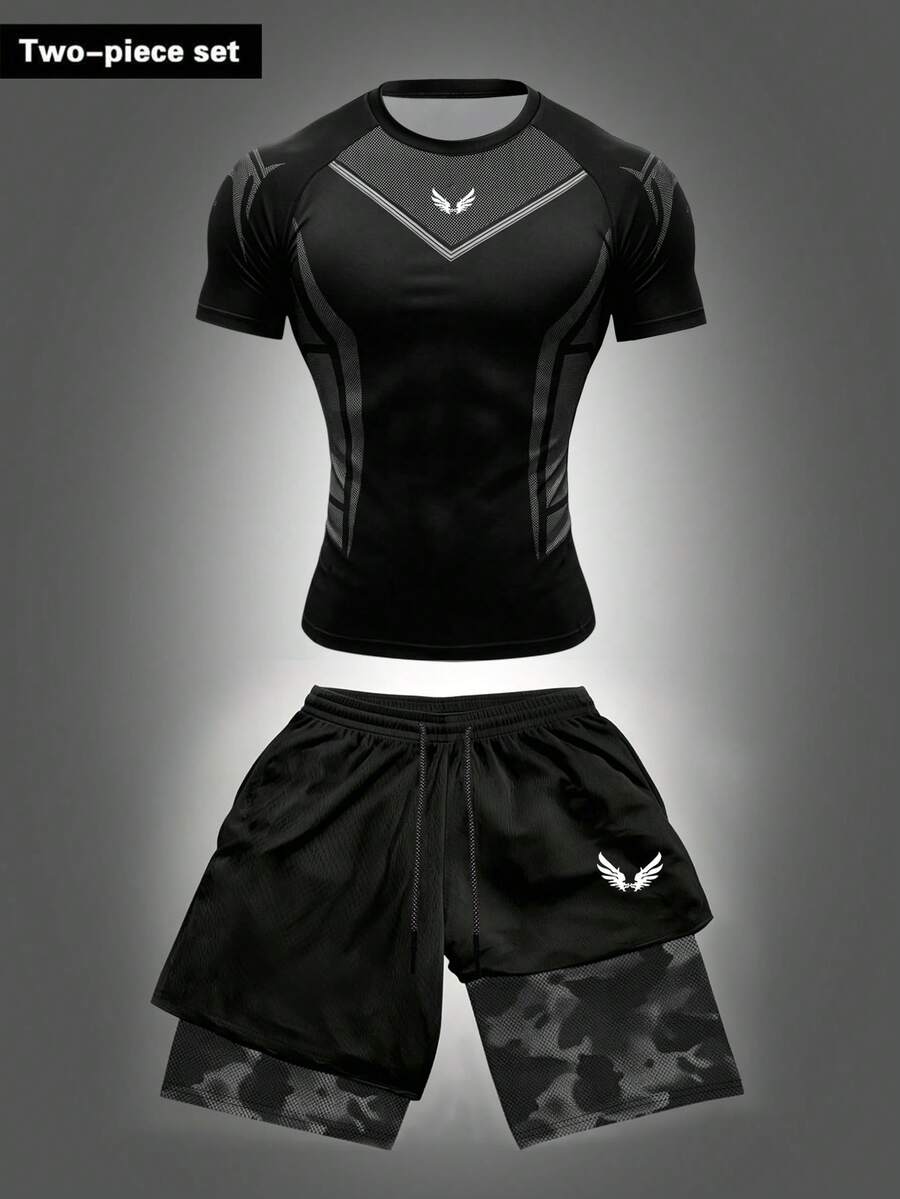 RISE LYT Men's Short Sleeve T-Shirt And Shorts Sports Set - Black - View 1