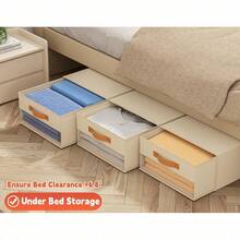 Organizador y almacenamiento de armario, estante de almacenamiento de armario de tela, organizador de ropa apilable, cajón de almacenamiento extraíble con ventana transparente, caja de almacenamiento debajo de la cama - Beis - Ver 6
