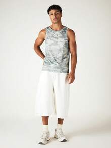 SUMWON Camouflage Printed Mesh Tank Top Sleeveless Crew Neck Regular Fit Summer Activewear Performance Style - Grey - View 3