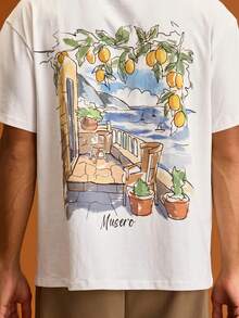 Musero Men Oversized Graphic Crewneck Short Sleeve T-Shirt Spring&Summer - White - View 5