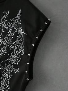 ROMWE MEN Street Life Camiseta sin mangas holgada con estampado y decoración de remaches para hombre - Negro - Ver 6