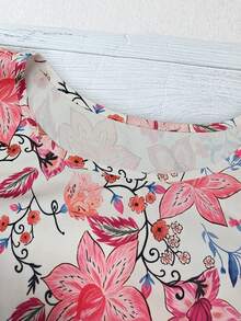 Linhara Kemeja Wanita Ukuran Plus Musim Panas Terbaru Terlaris Motif Warna-warni Gaya Kasual untuk Perjalanan Liburan dengan Hiasan Ruffle Lengan Pendek Desain Modis Niche Longgar Melangsingkan dan Mempesona Potongan Reguler - Berwarna merah muda - View 6
