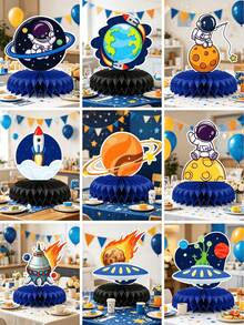 9PCS Galaxy Theme Party Decor Set Honeycomb Centerpieces Table Decorations Outer Space Alien Planet Supplies For Birthday Party Celebration Kids Adults Holiday - View 7