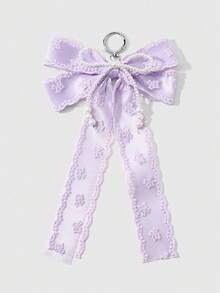 ROMWE Kawaii 1個甜美學院風紫色手工串珠仿珍珠蕾絲刺繡織帶多層蝴蝶結DIY鑰匙圈包包掛飾，女款 - 紫色-58 - 查看 8