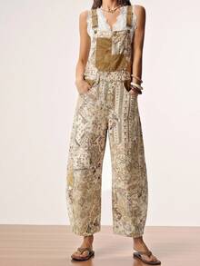 Bohemela New Women's Floral Beige Casual Boho Denim Overalls, Jumpsuit Y2K Summer Back-To-School Vacation Outfits Beer Festival Rompers Vacation Vacation - Multicolor - View 8