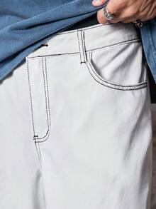 Skyrend Men White Summmer Streetwear City Break Vintage Loose Wide Leg Denim Shorts,Rivet Design,Letter,Music Note & Smiling Face Prints Casual Daily Wear - White - View 8