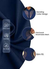 SHEIN BamGlam 網格拼接無袖修身運動連身褲 - 藏蓝色 - 查看 4
