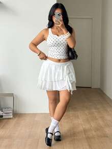 Coolane 女款大尺碼夏季秋季優雅性感街頭風復古Y2K外出約會度假雞尾酒會休閒彈性白色波點背心 - 黑與白 - 查看 8