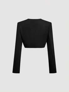 SHEIN MOD 女款時尚通勤鏈條裝飾短版夾克 - 黑色 - 查看 6