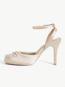 CUCCOO CHICEST Women Shoes Fashion Women's High Heels Shoes Bow Design Square Toe Wrinkled Sexy Party Banquet Wear High Heels - Apricot - View 4