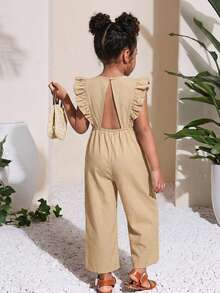 SHEIN Young Girl Casual All-Match Versatile Beach Vacation Daily Wear Ruffle Backless Drawstring Waist Jumpsuit - Pink - View 2