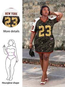 CurvyTilda Plus Size Vintage Leopard Print 23 Graphic Dress, Suitable For Summer Music Festival Outfit - Multicolor - View 1