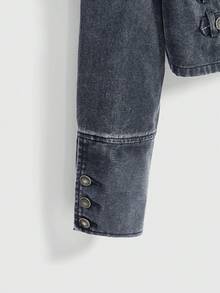 ROMWE Grunge Punk Chaqueta ligera de denim lavado desgastado con hebilla de metal vintage estilo náutico punk - Azul - Ver 6