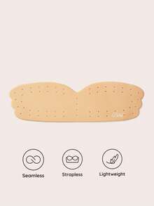 Lignisse Sujetador adhesivo transpirable, sujetador push up ultra fino sin tirantes y sin espalda, sujetador autoadhesivo invisible sin marcas para vestido de escote profundo & fiesta - Albaricoque - Ver 2