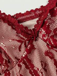 SHEIN MOD 女款花卉蕾絲性感細肩帶短洋裝 - 彩色 - 查看 3
