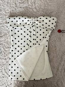 IslaSuriya Atasan Tube Wanita Berlipit Polkadot, Pas Badan, Serbaguna untuk Pemakaian Sehari-hari - Hitam dan Putih - View 4