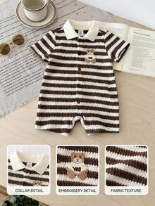 LMoss Kids Baby Boy Knitted Striped Bear Collar Casual Romper - Multicolor - View 3