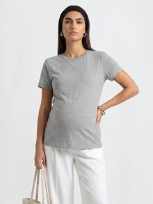 Modmama 孕妇纯色简约圆领短袖 T 恤孕妇日常穿着 - 彩色 - 查看 5