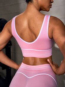Solea Cove Solea Cove Women's Colorblock Trim Seamless Sports Bra - Pink - View 2