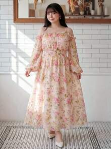 Bijouette 大尺碼甜美花卉印花梭織長袖度假洋裝 - 彩色 - 查看 11